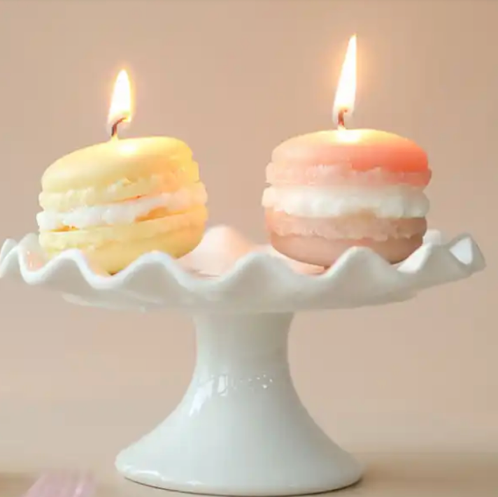 Patisserie Macaron Candle Collection styled for dopamine decor tablescape.