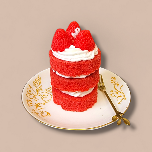 3-Layer Strawberry Pound Cake Candle front view – realistic dessert candle.