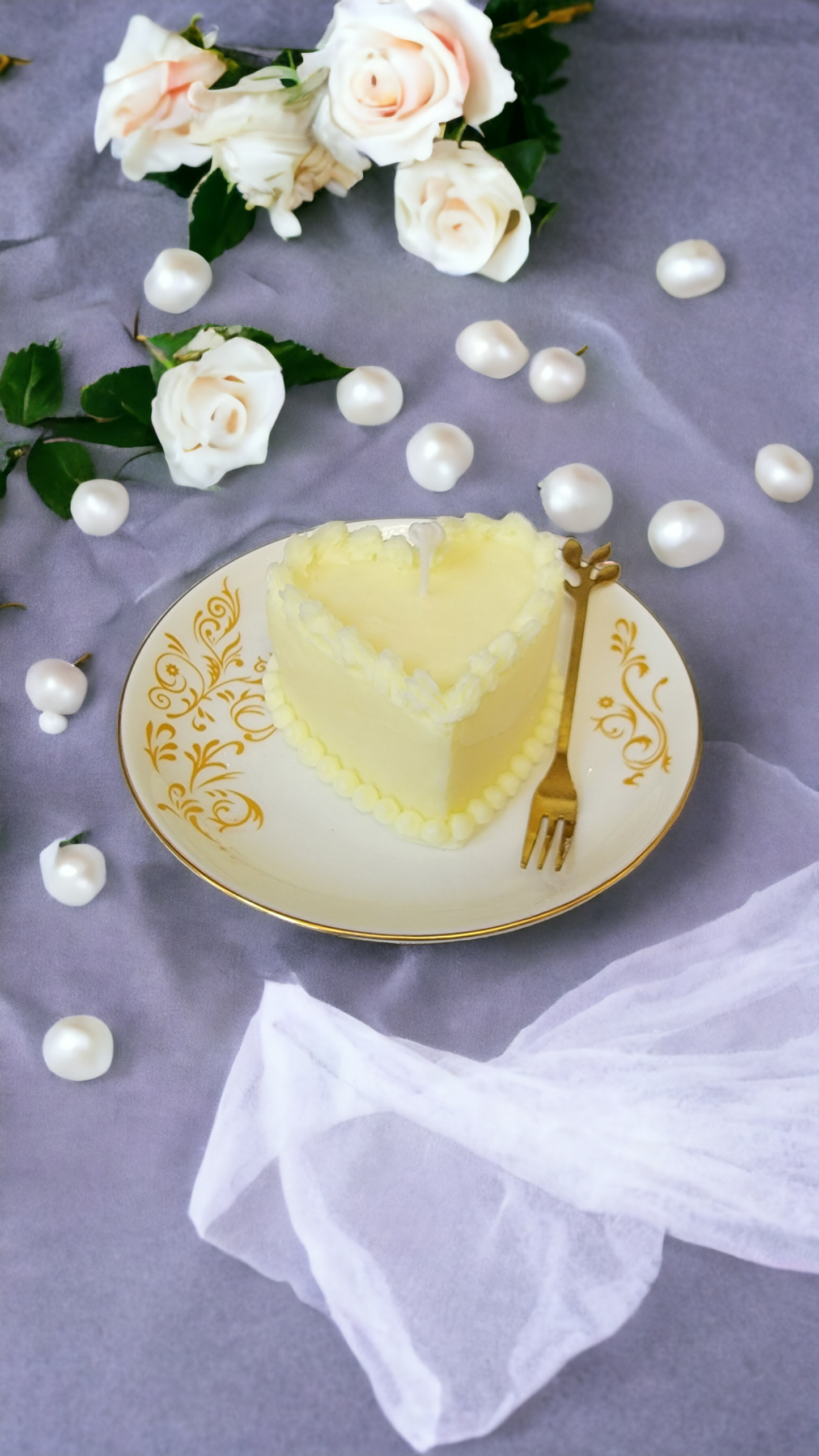 Buttercream Amour Candle styled for dopamine decor and romantic home styling.