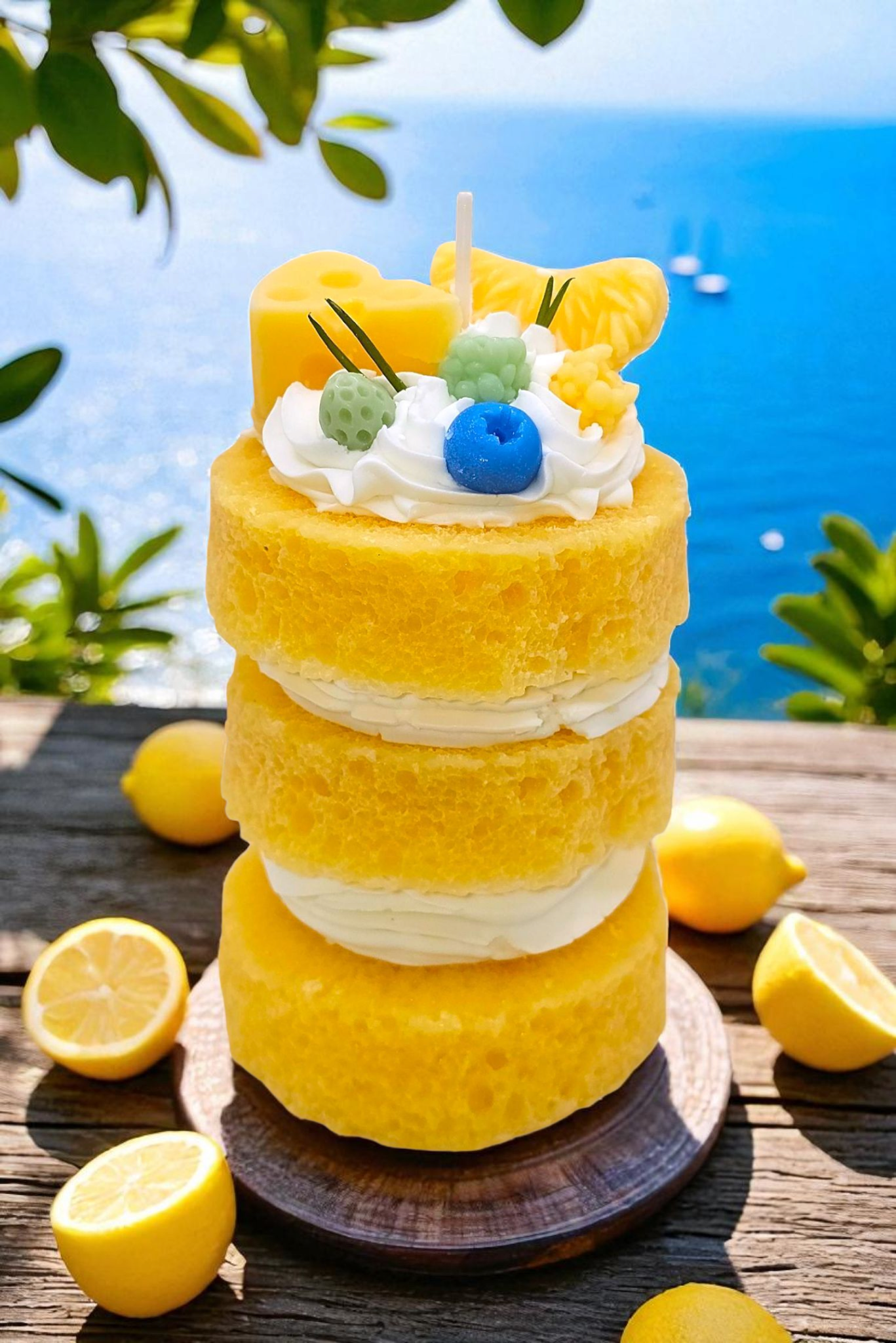Closeup of Lemon Pound Cake Candle – luxury Parisian dessert candle