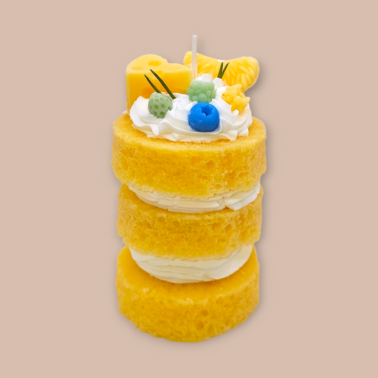 Lemon Pound Cake Candle front view – realistic dessert candle for dopamine decor