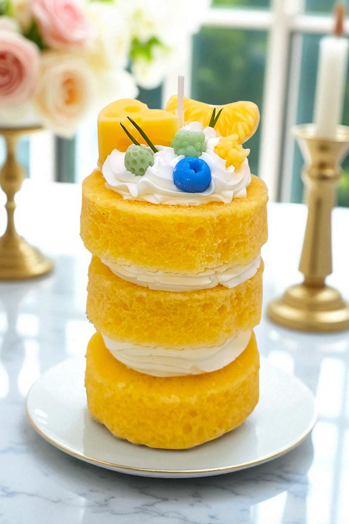 Lemon Pound Cake Candle styled on coffee table – afternoon tea decor idea