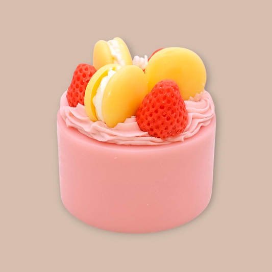 Macaron Cake Candle front view – realistic Parisian dessert candle.