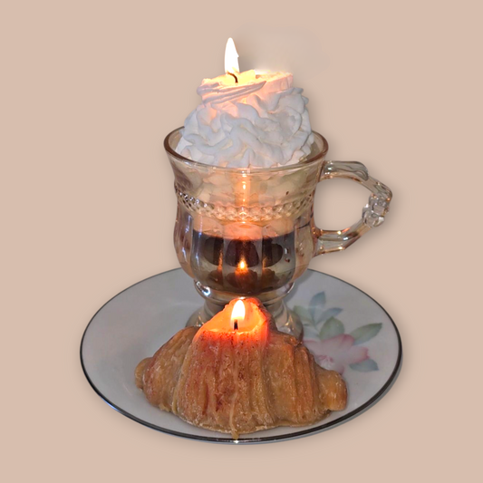 A Morning in Paris Candle Duo – coffee and croissant scented candles for dopamine decor.