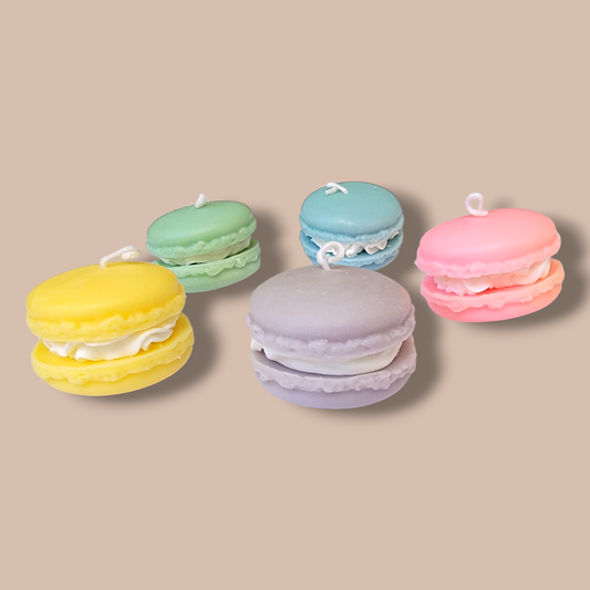 Patisserie Macaron Candle Collection front view – realistic French dessert candles.