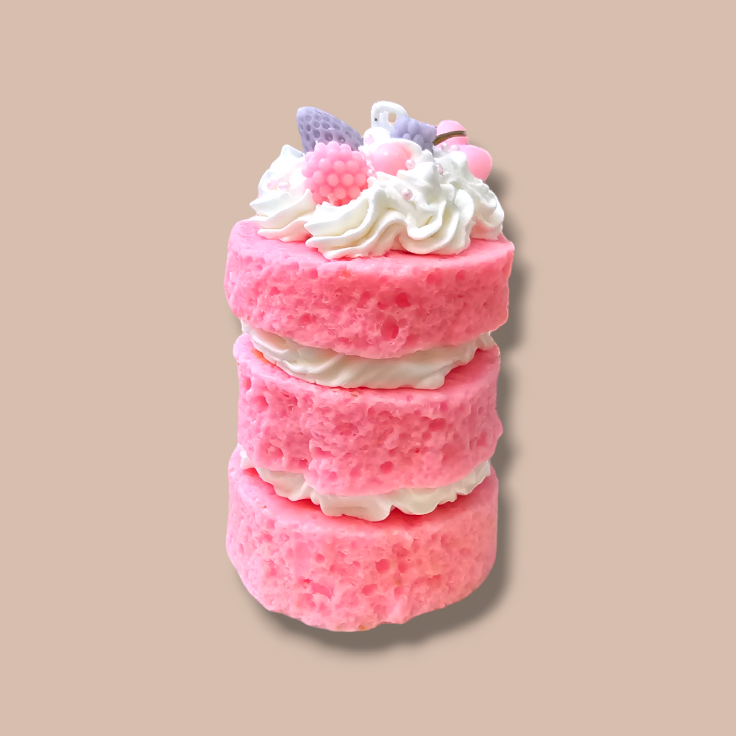 Pink Berry Pound Cake Candle front view – realistic luxury dessert candle