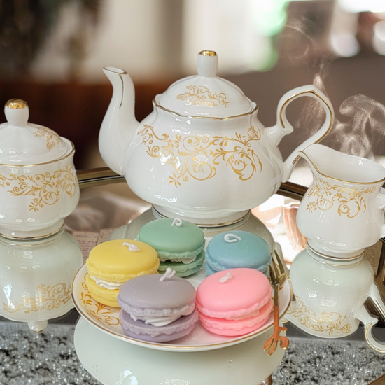 Patisserie Macaron Candle Collection video – realistic French dessert candles for dopamine decor.