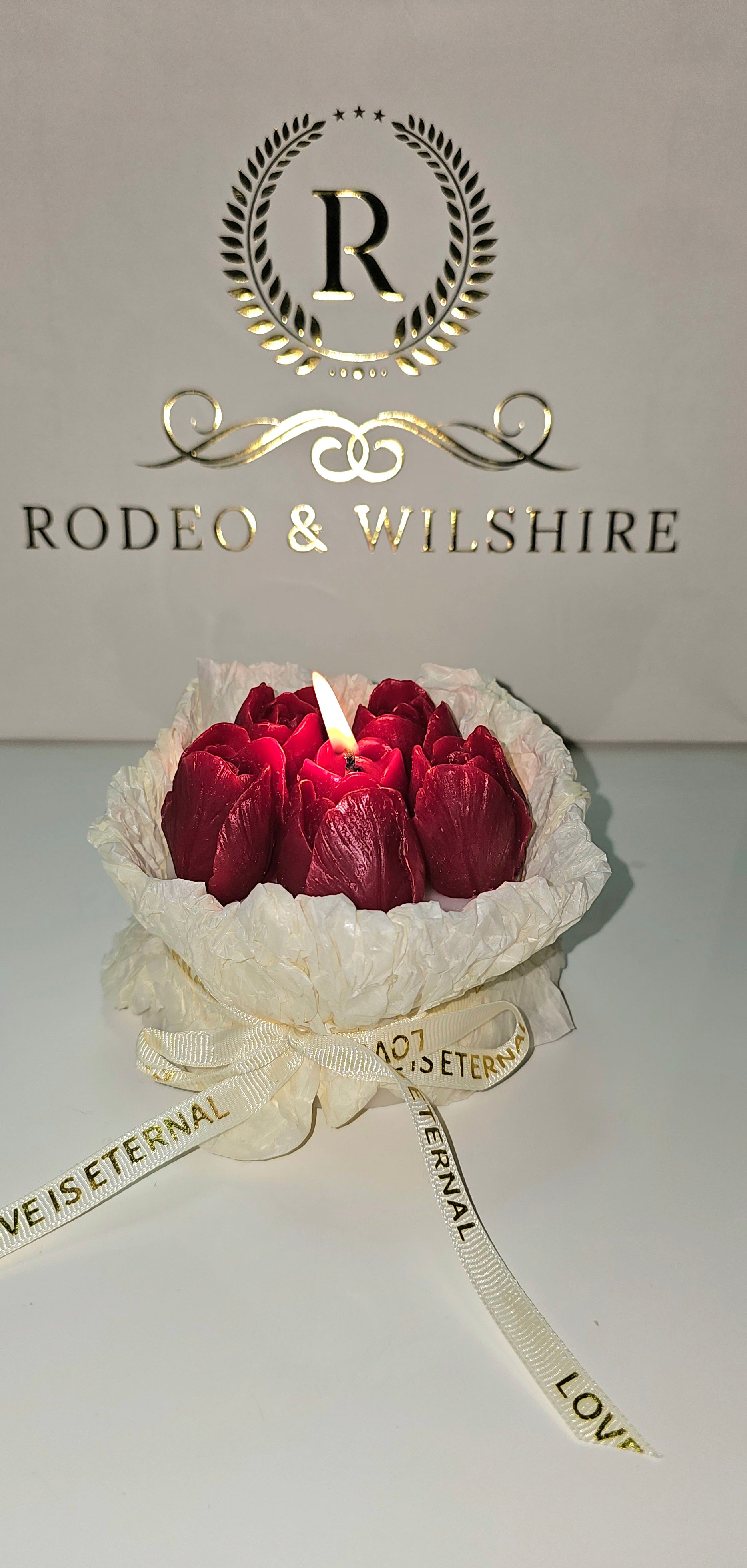 Roses Bouquet Candle styled on coffee table – dopamine decor floral accent