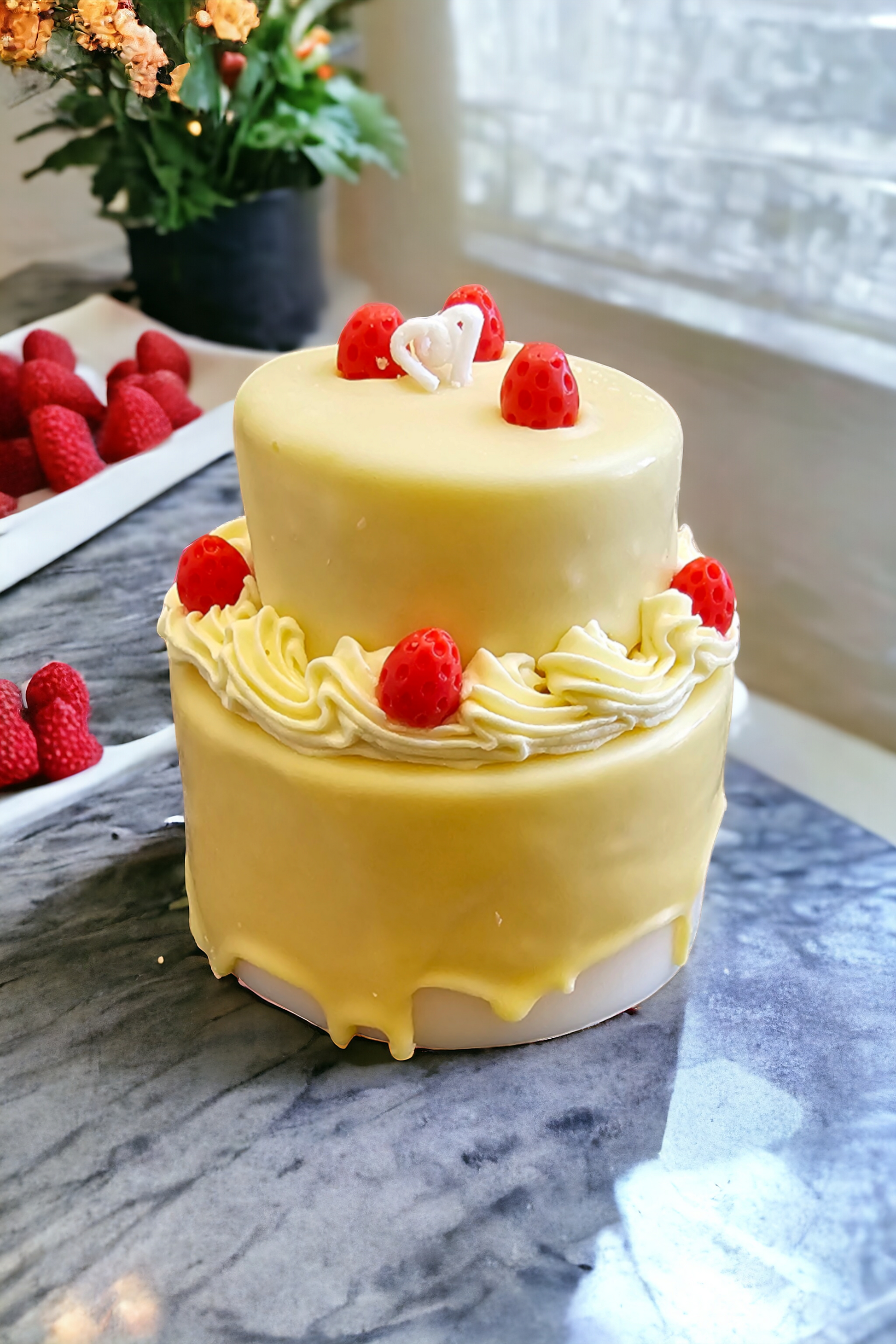 Closeup of Salted Caramel Cake Candle – luxury realistic cake candle design