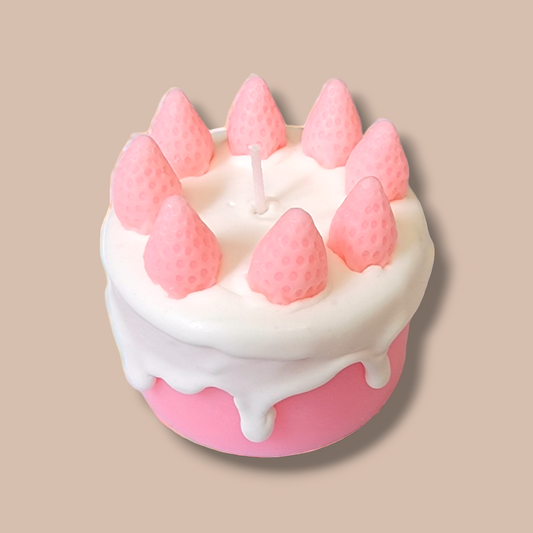 Strawberry Rosé Cake Candle front view – luxury pink dessert candle.