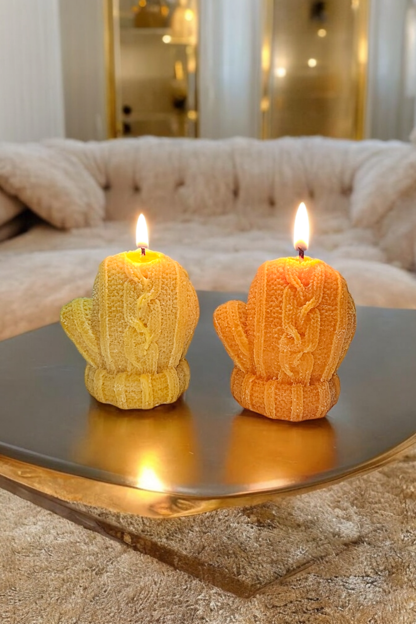 Closeup of Sweater Weather Candle details – realistic knit texture candles